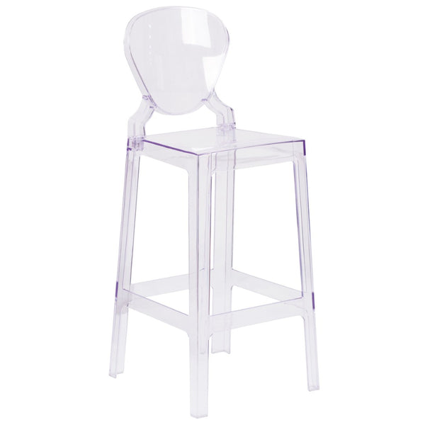 English Elm Theo Ghost Barstool in Transparent Crystal – Modern Elegance, Ergonomic Comfort for Any Space OW-TEARBACK-29-GG