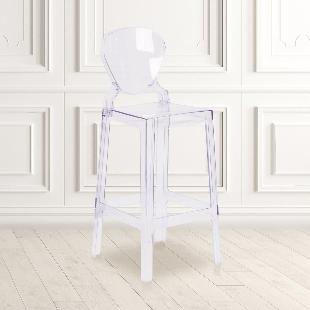 English Elm Theo Ghost Barstool in Transparent Crystal – Modern Elegance, Ergonomic Comfort for Any Space OW-TEARBACK-29-GG