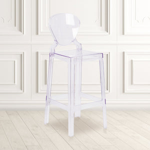 English Elm Theo Ghost Barstool in Transparent Crystal – Modern Elegance, Ergonomic Comfort for Any Space OW-TEARBACK-29-GG