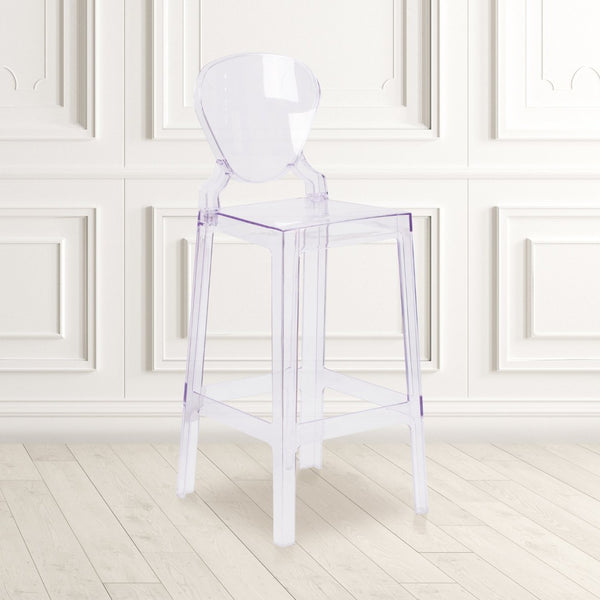 English Elm Theo Ghost Barstool in Transparent Crystal – Modern Elegance, Ergonomic Comfort for Any Space OW-TEARBACK-29-GG