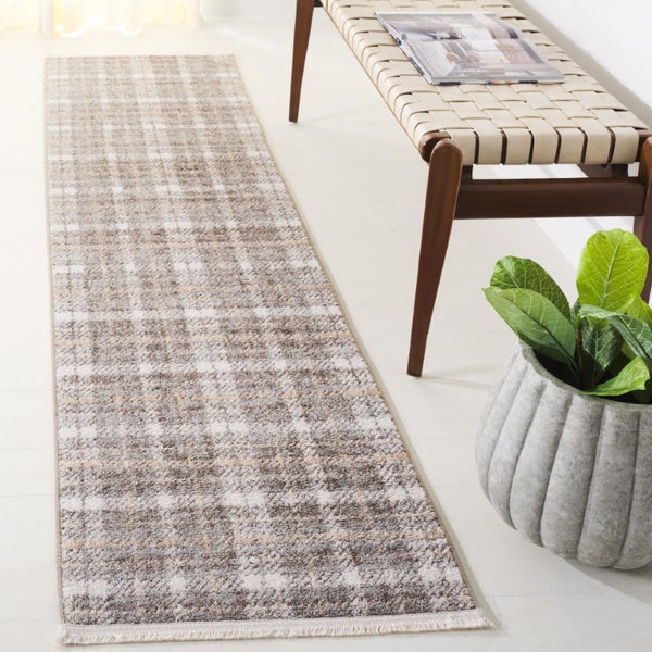 Safavieh Oxford Plaids Power Loomed Polyester Runner Rug for Entryways in Tonal Grey Light Grey / Grey 2' x 12' OXP304F-212