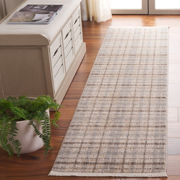 Safavieh Oxford Plaids Power Loomed Polyester Runner Rug for Entryways in Tonal Grey Grey / Beige 2' x 6' OXP304G-26