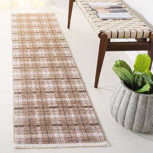 Safavieh Oxford Plaids Power Loomed Polyester Runner Rug for Entryways in Tonal Grey Beige / Brown 2' x 12' OXP304T-212