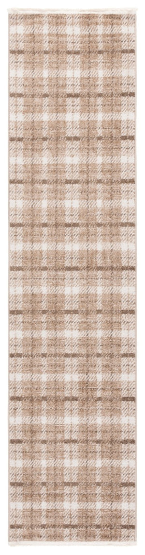 Safavieh Oxford Plaids Power Loomed Polyester Runner Rug for Entryways in Tonal Grey Beige / Brown 2' x 12' OXP304T-212