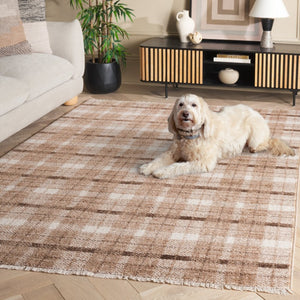 Safavieh Oxford Plaids Tonal Grey Power Loomed Polyester Area Rug for Farmhouse Living Rooms Beige / Brown OXP304T-6