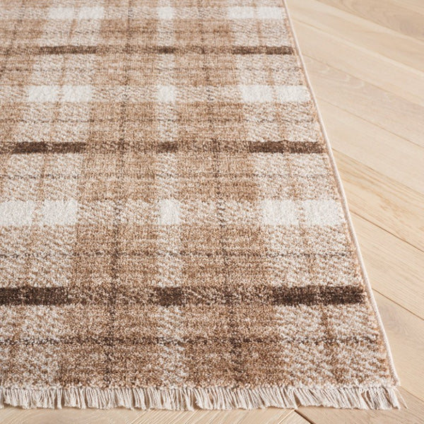Safavieh Oxford Plaids Power Loomed Polyester Runner Rug for Entryways in Tonal Grey Beige / Brown 9' x 12' OXP304T-9