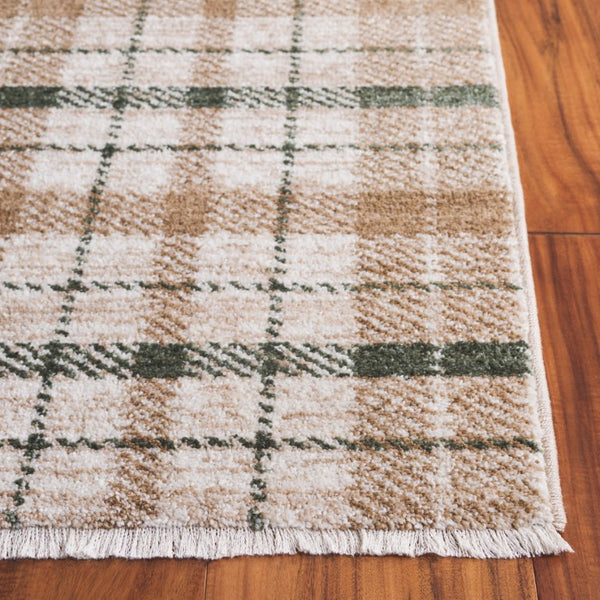 Safavieh Oxford Plaids Power Loomed Polyester Runner Rug for Entryways in Tonal Grey Beige / Green 2' x 10' OXP304Y-210