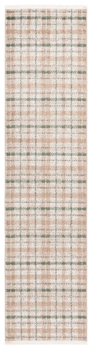 Safavieh Oxford Plaids Power Loomed Polyester Runner Rug for Entryways in Tonal Grey Beige / Green 2' x 12' OXP304Y-212
