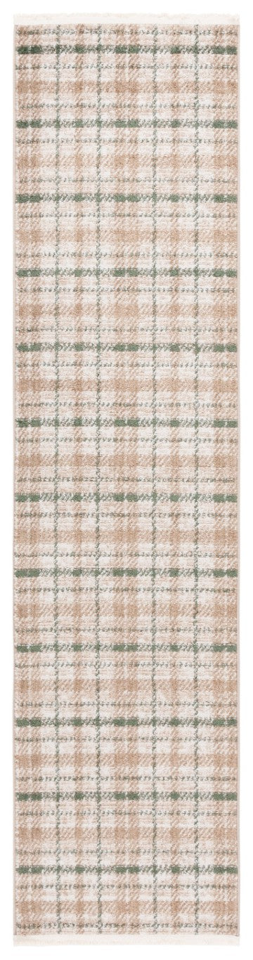 Safavieh Oxford Plaids Power Loomed Polyester Runner Rug for Entryways in Tonal Grey Beige / Green 2' x 12' OXP304Y-212