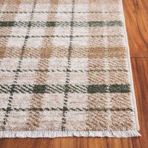 Safavieh Oxford Plaids Power Loomed Polyester Runner Rug for Entryways in Tonal Grey Beige / Green 2' x 6' OXP304Y-26