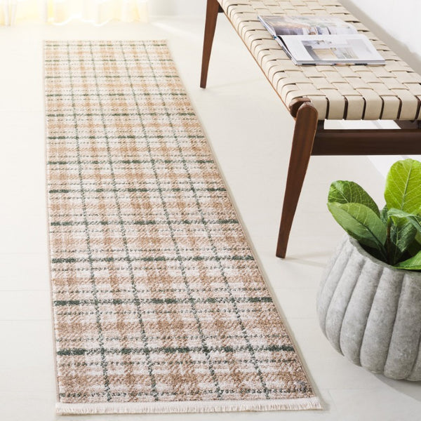 Safavieh Oxford Plaids Power Loomed Polyester Runner Rug for Entryways in Tonal Grey Beige / Green 2' x 6' OXP304Y-26