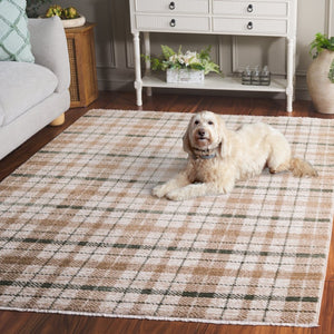 Safavieh Oxford Plaids Tonal Grey Power Loomed Polyester Area Rug for Farmhouse Living Rooms Beige / Green OXP304Y-6