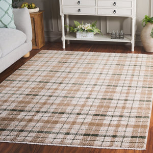 Safavieh Oxford Plaids Tonal Grey Power Loomed Polyester Area Rug for Farmhouse Living Rooms Beige / Green OXP304Y-6