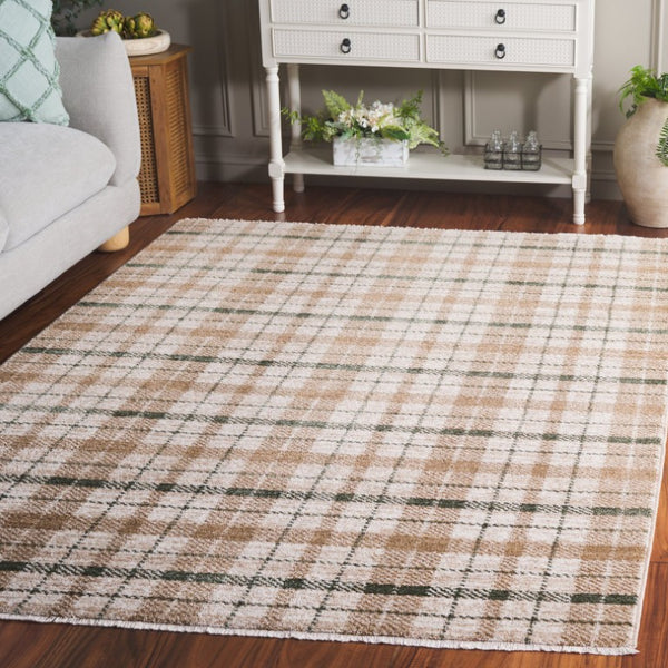 Safavieh Oxford Plaids Tonal Grey Power Loomed Polyester Area Rug for Farmhouse Living Rooms Beige / Green OXP304Y-6