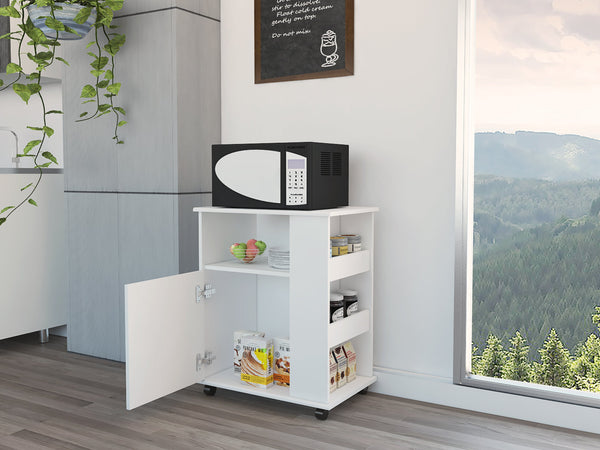 English Elm Kit Mobile Microwave Cabinet with Single Door, Three Side Shelves and Spacious Top for Kitchen Storage White 30.3 L x 22 W x 5.7 H B20091951