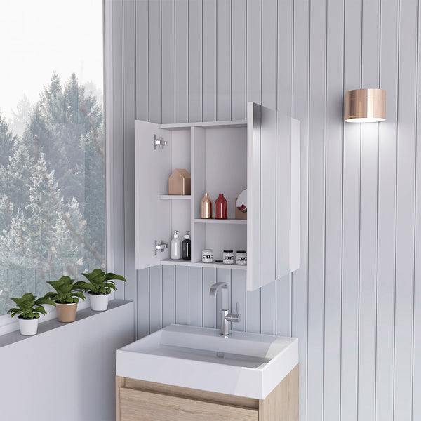 English Elm Sines Mirror Medicine Cabinet with Four Internal Shelves, Double Door Design for Sleek Bathroom Storage White 28.7 L x 22 W x 5.5 H B07092112
