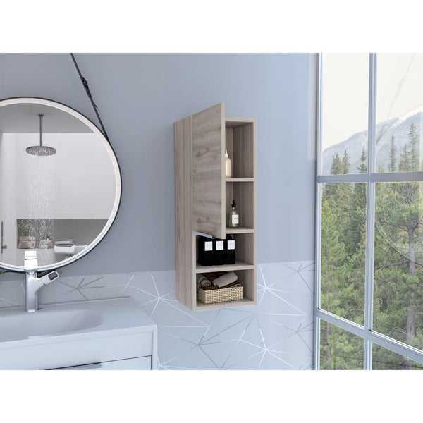 English Elm Mila 32" Bathroom Medicine Cabinet in Light Gray with Two Interior Shelves & Two Open Lower Shelves, Easy Assemble B20092098