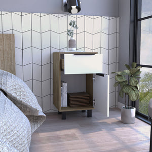 English Elm Kaia Modern Nightstand 27" Tall Pine/White End Table with Drawer & Cabinet, Adjustable Legs, Space-Saving Design B07092089