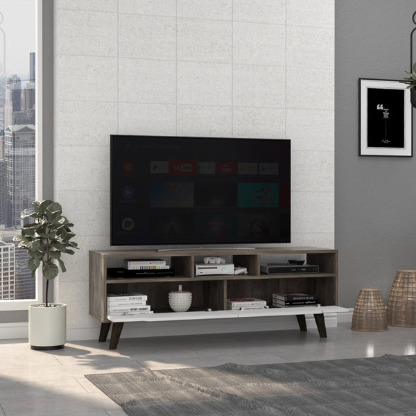 English Elm Oslo Modern TV Stand for TVs up to 60" — Two Drawers, Three Open Shelves, Four Legs, Dark Brown/White B07092107