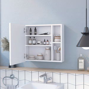 English Elm Oman Compact Medicine Cabinet with Mirror, Three Internal Shelves and Two External Storage Tiers White 23.2 L x 19.7 W x 5.5 H B20092106