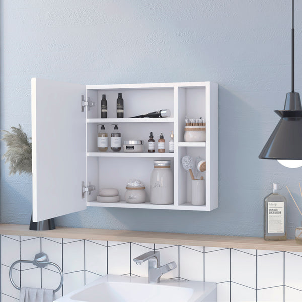 English Elm Oman Compact Medicine Cabinet with Mirror, Three Internal Shelves and Two External Storage Tiers White 23.2 L x 19.7 W x 5.5 H B20092106