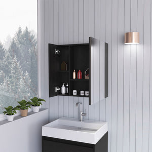 English Elm Sines Mirror Medicine Cabinet with Four Internal Shelves, Double Door Design for Sleek Bathroom Storage Black 28.7 L x 22 W x 5.5 H B07092110