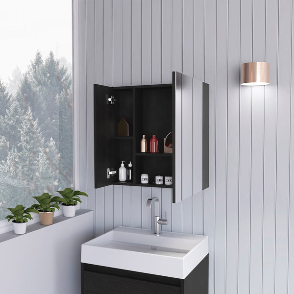 English Elm Sines Mirror Medicine Cabinet with Four Internal Shelves, Double Door Design for Sleek Bathroom Storage Black 28.7 L x 22 W x 5.5 H B07092110