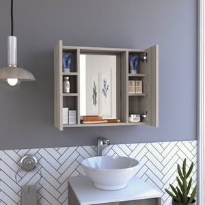 English Elm Artemisa Double Door Medicine Cabinet with Mirror, 6 Shelves, External Shelf, Humidity‑Resistant Gray B20092059