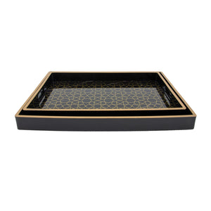 Zeugma Opulence Elegant Serving Tray Set Of 2 - Black Frame With Gold-lined Pattern For Modern Decor Black Frame With Gold Pattern On The Bottom Plaster,Wood,Plywood Hrt24sf638
