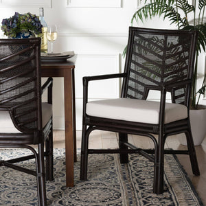 Bali & Pari Oscar Handwoven Rattan Dining Chair with Cushion for Coastal Boho Decor