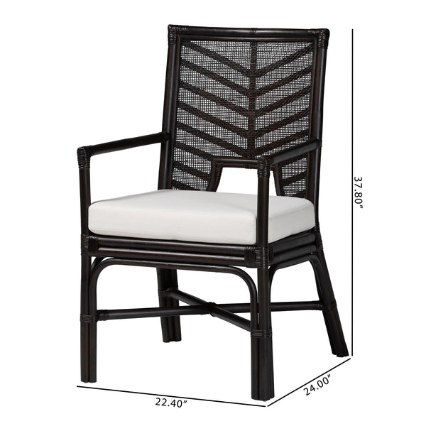 Bali & Pari Oscar Handwoven Rattan Dining Chair with Cushion for Coastal Boho Decor