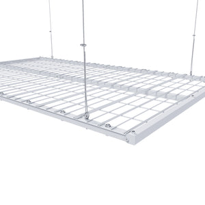 White Steel Overhead Garage Storage Rack with Crank Lift and Auto Safety Lock