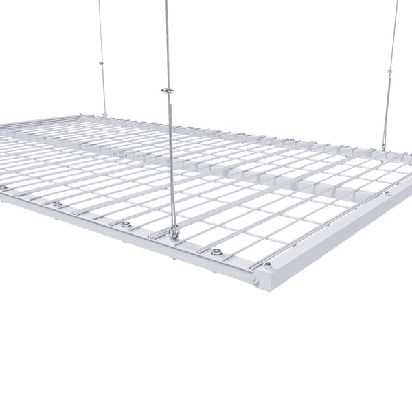 White Steel Overhead Garage Storage Rack with Crank Lift and Auto Safety Lock