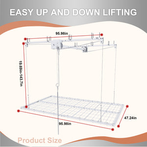 White Steel Overhead Garage Storage Rack with Crank Lift and Auto Safety Lock