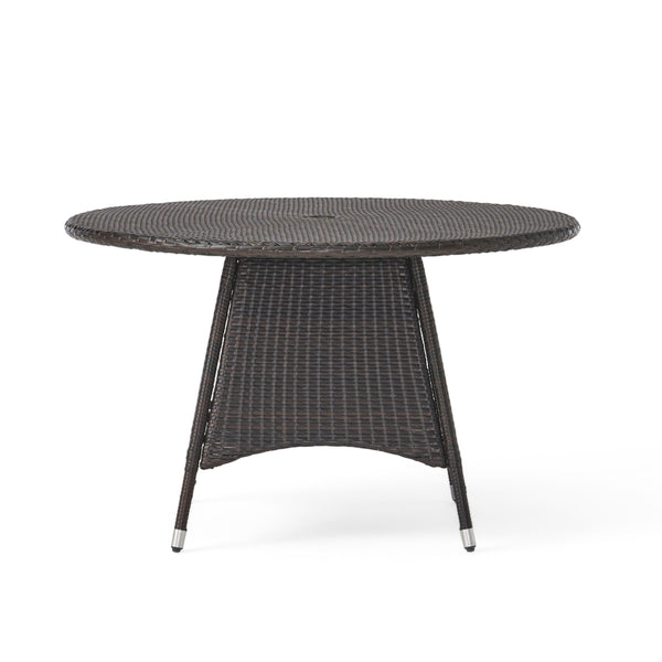 Christopher Knight Home® - Corsica Round Wicker Dining Table 48" Brown – Weather-Resistant Pe Wicker, Powder-Coated Iron Frame, Durable Outdoor Centerpiece