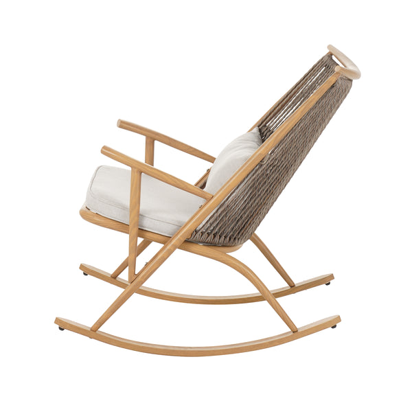 Christopher Knight Home® - Outdoor Rocking Chair With Maple Iron Frame, Gray Pe Rattan Backrest, Plush Light Gray Cushions, 400Lb Capacity And Smooth Rocking Comfort