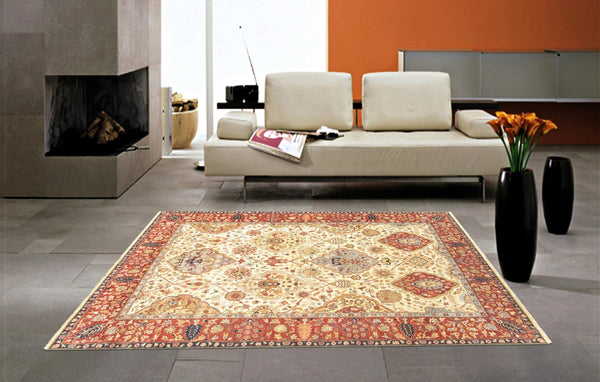 Pasargad Home Azerbaijan Collection Hand-knotted Lamb's Wool Area Rug – Elegant Floral Design Accents   P-lavar Ivo 9x12