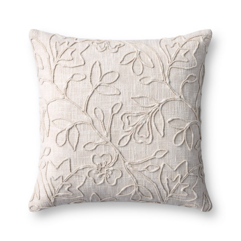 Loloi PLL0127 Machine Embroidered Transitional Pillow Natural 100% Cotton DSETPLL0127NA00PIL1