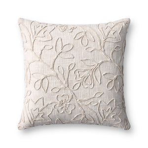 Loloi PLL0127 Machine Embroidered Transitional Pillow Natural 100% Cotton DSETPLL0127NA00PIL1