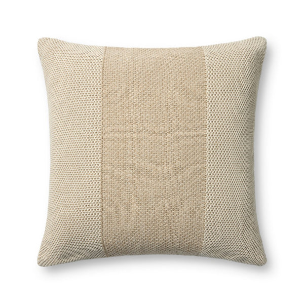 Loloi PLL0170 Hand Knitted Solid Pillow Ivory ,Beige 100% Cotton P098PLL0170IVBEPIL3