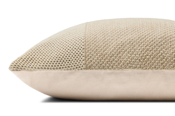 Loloi PLL0170 Hand Knitted Solid Pillow Ivory ,Beige 100% Cotton P098PLL0170IVBEPIL3