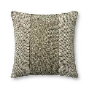 Loloi PLL0170 Hand Knitted Solid Pillow Ivory ,Green 100% Cotton DSETPLL0170IVGRPIL3