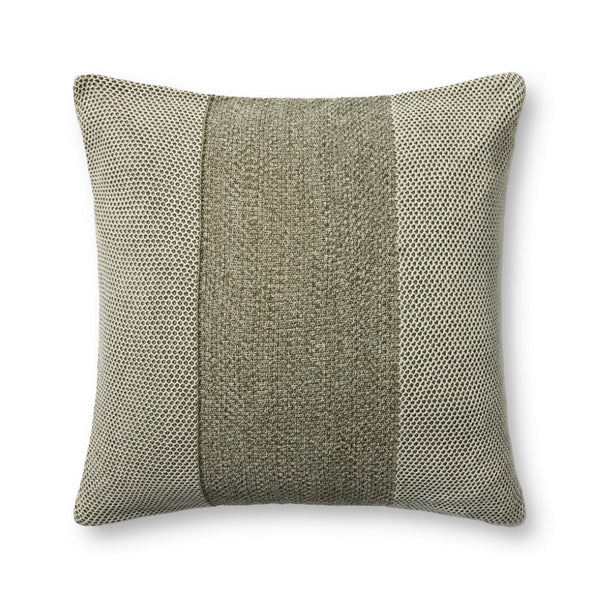 Loloi PLL0170 Hand Knitted Solid Pillow Ivory ,Green 100% Cotton DSETPLL0170IVGRPIL3