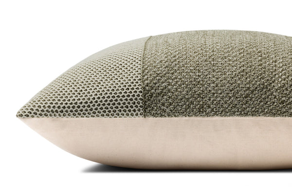 Loloi PLL0170 Hand Knitted Solid Pillow Ivory ,Green 100% Cotton DSETPLL0170IVGRPIL3