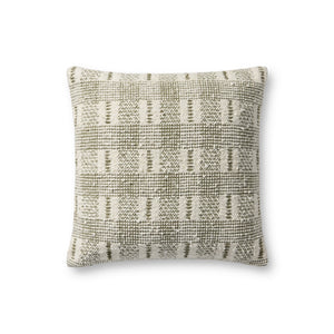 Loloi PLL0185 Hand_Woven Transitional Pillow Ivory ,Green 100% Cotton P098PLL0185IVGRPIL1