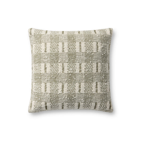 Loloi PLL0185 Hand_Woven Transitional Pillow Ivory ,Green 100% Cotton P098PLL0185IVGRPIL1
