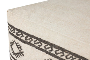 Loloi LPF0042 Machine Woven Solid Pouf Ivory ,Brown Polyester | Cotton P143LPF0042IVBRPF36