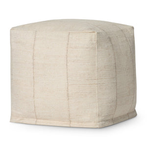 Loloi LPF0043 Machine Woven Global/Ethnic Pouf Ivory Polyester | Cotton P143LPF0043IV00PF18