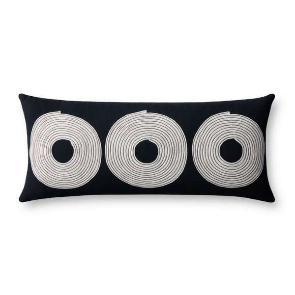 Loloi PLL0035 Machine Embroidered Contemporary Pillow Black ,Natural Cotton | Rayon | Polyester PSETPLL0035BLNAPI13