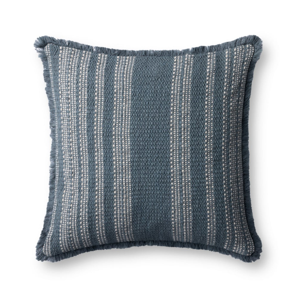 Loloi PLL0131 Machine Woven Solid Pillow Blue ,Ivory 100% Cotton DSETPLL0131BBIVPIL2